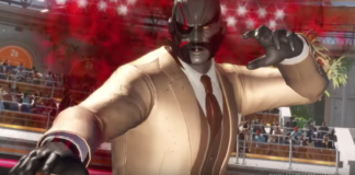 Le personnage de Dead or Alive 6 Raidou en costume cravate et position de combat pour la mise à jour 1.02