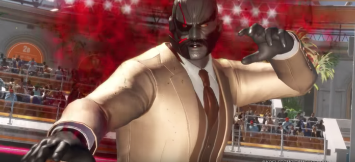 Le personnage de Dead or Alive 6 Raidou en costume cravate et position de combat pour la mise à jour 1.02