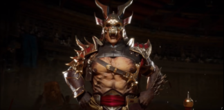 Le personnage de Mortal Kombat 11 Shao Kahn en train de rire