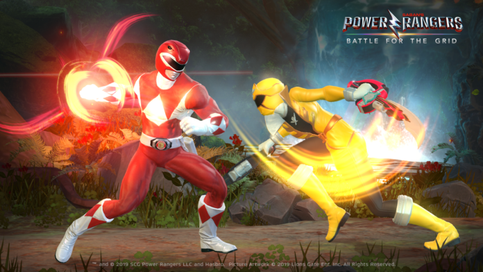 Deux power rangers, l'un rouge et l'autre jaune, se battant dans le jeu power rangers battle for the grid à l'occasion de la sortie de la version 1.1.2