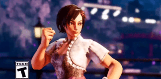 Le personnage de Street Fighter V Sakura dans un costume additionnel robe de soirée