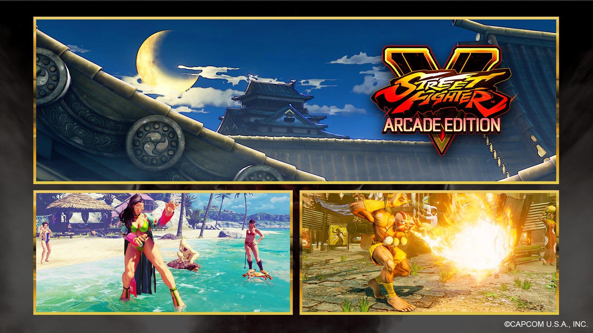 Le chateau suzaku, le nouveau maillot de bain de Laura et le costume classique de Dhalsim dans Street Fighter V