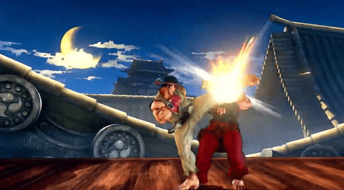 Le niveau de street fighter v suzaku castle de nuit