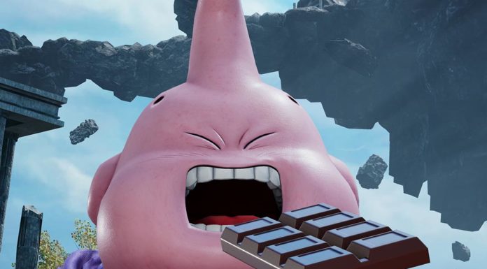 Le personnage additionnel de Jump Force Boubou avec une plaque de chocolat