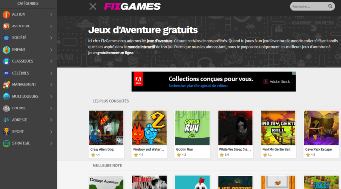Une sélection de jeux d'aventure en ligne gratuits du site internet fizgames.com