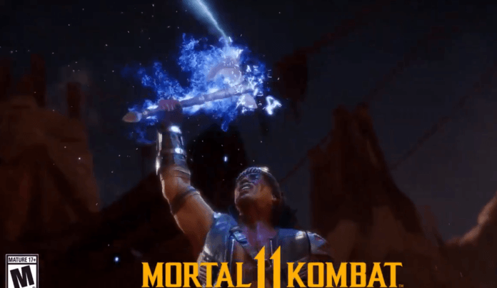 Le personnage Nightwolf de Mortal Kombat 11 qui brandit un tomahawk