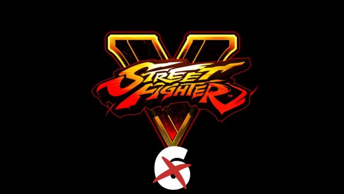 Le logo de Street Fighter V avec le chiffre 6 barré en dessous