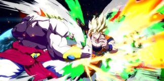 Le personnage de Dragon Ball FighterZ Broly en train d'attaquer Son Goku