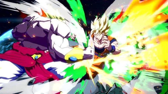 Le personnage de Dragon Ball FighterZ Broly en train d'attaquer Son Goku