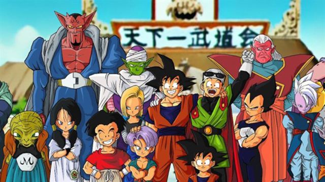 Les personnages de Dragon Ball Z prenant la pause façon photo de famille