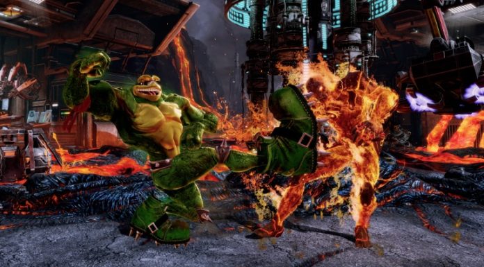 Deux personnages de Killer Instinct qui se battent devant de la lave