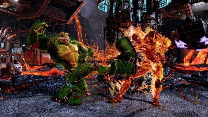 Deux personnages de Killer Instinct qui se battent devant de la lave