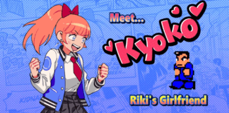 Kyoko, l'une des deux héroïnes de River City Girls qui bave devant l'image de son copain Riki