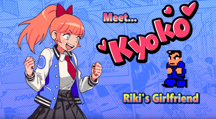 Kyoko, l'une des deux héroïnes de River City Girls qui bave devant l'image de son copain Riki