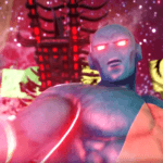 Le personnage de Jump Force Prometheus avec les yeux rouges brillants