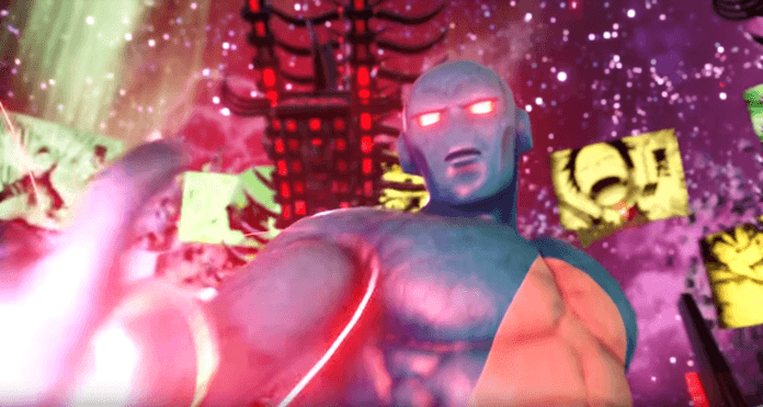 Le personnage de Jump Force Prometheus avec les yeux rouges brillants