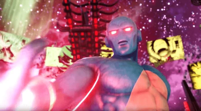 Le personnage de Jump Force Prometheus avec les yeux rouges brillants