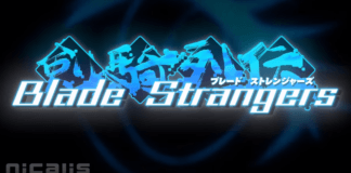 Logo bleu sur fond noir du jeu de combat Blade Strangers