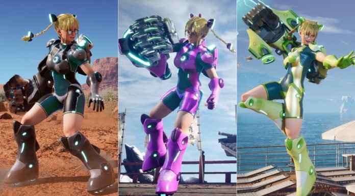 Trois costumes différents du personnage Area de Fighting EX Layer