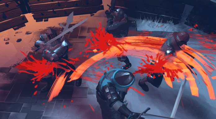 Un personnage du jeu Boreal Blade qui tranche des ennemis sauvagement avec son épée