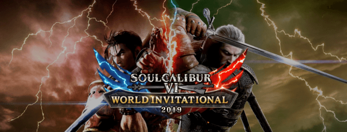 L'affiche du tournoi SoulCalibur VI World Invitational 2019 avec les personnages Mitsurugi et Geralt de Riv