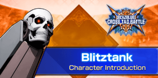 La tête de mort de Blitztank pour sa bande-annonce de BlazBlue: Cross Tag Battle