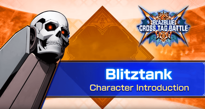 La tête de mort de Blitztank pour sa bande-annonce de BlazBlue: Cross Tag Battle