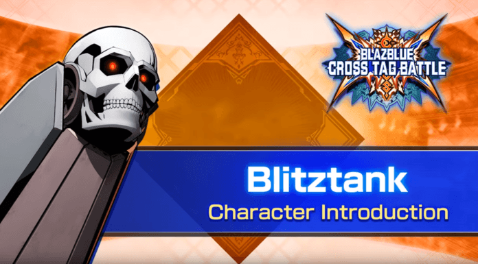 La tête de mort de Blitztank pour sa bande-annonce de BlazBlue: Cross Tag Battle