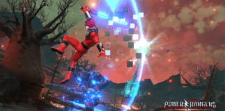 Le personnage en DLC Eric Myers de Power Rangers: Battle for the Grid qui donne en coup d'épée en l'air