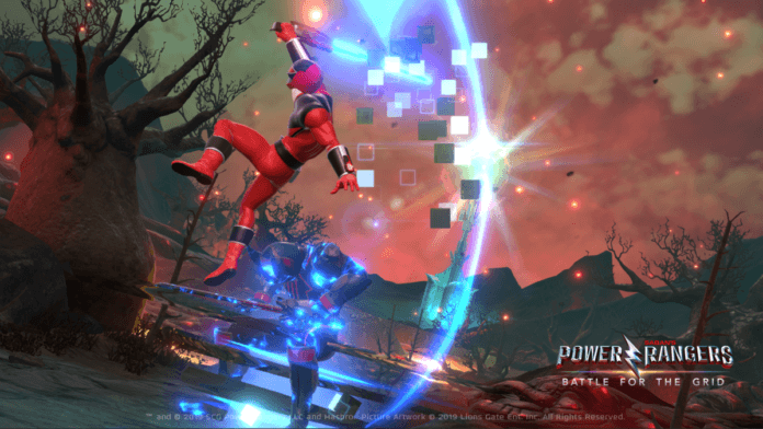 Le personnage en DLC Eric Myers de Power Rangers: Battle for the Grid qui donne en coup d'épée en l'air