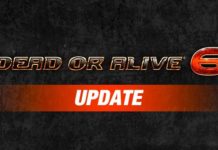 Le logo de Dead or Alive 6 sur fond noir suivi du mot update