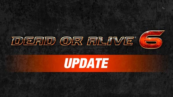 Le logo de Dead or Alive 6 sur fond noir suivi du mot update