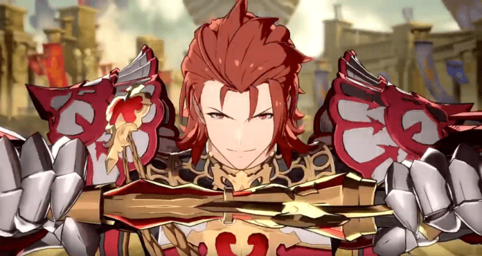 Le personnage de Granblue Fantasy: Versus Percival tenant son épée horizontalement entre les mains