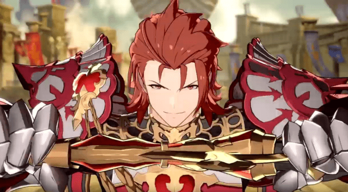 Le personnage de Granblue Fantasy: Versus Percival tenant son épée horizontalement entre les mains