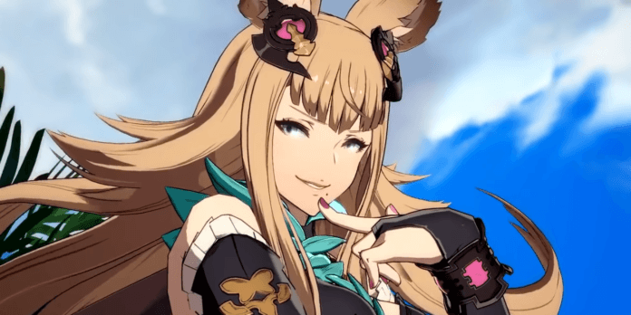 Le personnage Metera de Granblue Fantasy: Versus avec son doigt sur la bouche