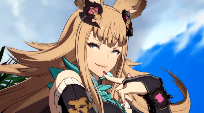 Le personnage Metera de Granblue Fantasy: Versus avec son doigt sur la bouche