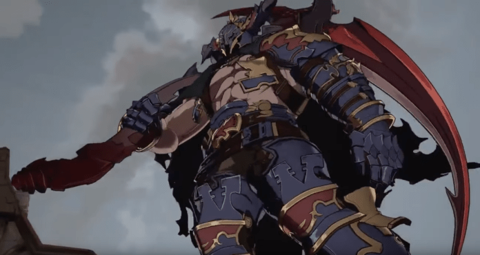 Le personnage de Granblue Fantasy: Versus Vaseraga portant sa faux sur son épaule droite