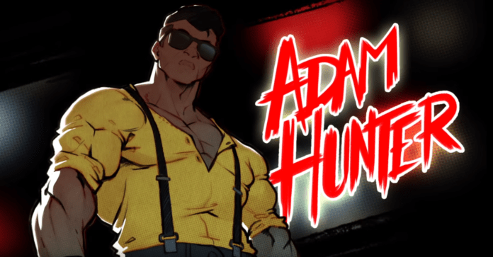 Le combattant Adam Hunter de Streets of Rage 4 portant des lunettes de soleil et un maillot jaune