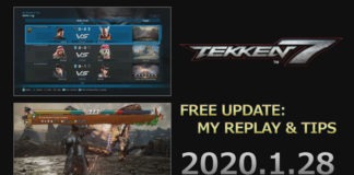 Image de Tekken 7 à l'EVO Japan 2020 présentant la future mise à jour du 28 janvier incluant la fonctionnalité My Replay & Tips