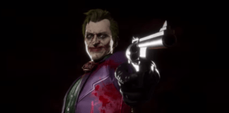 Le Joker dans Mortal Kombat 11 pointant un pistolet dans sa bande-annonce