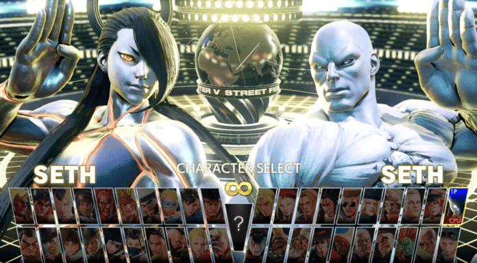 Deux costumes du personnage en DLC Seth dans l'écran de sélection des personnages de Street Fighter V: Champion Edition