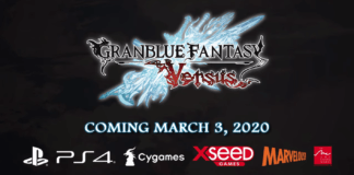Le logo du jeu Granblue Fantasy Versus avec la date de sortie américaine en dessous