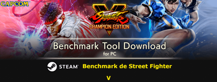 Le visuel de l'outil de test de performances benchmark de Capcom avec Ryu à gauche et Chun-Li à droite