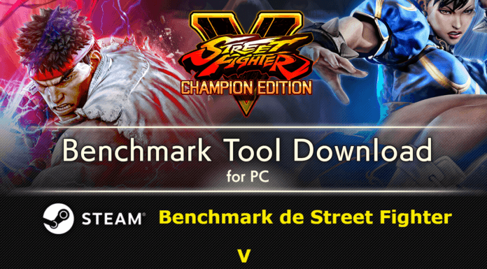 Le visuel de l'outil de test de performances benchmark de Capcom avec Ryu à gauche et Chun-Li à droite