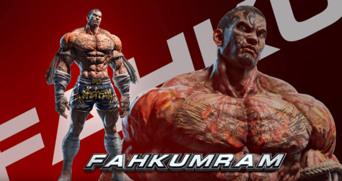 Le DLC Fahkumram de Tekken 7 sur fond rouge