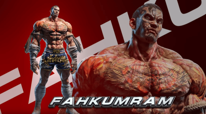 Le DLC Fahkumram de Tekken 7 sur fond rouge