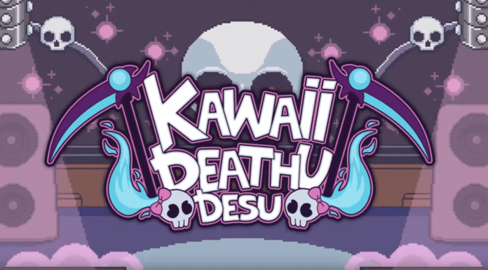 Le logo du jeu Kawaii Deathu Desu sur Nintendo Switch avec deux faux de chaque côté