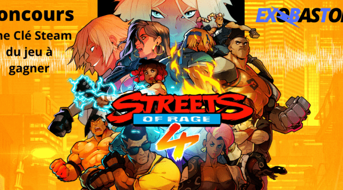 Le logo de Streets of Rage 4 avec la mention concours pour une clé sur steam