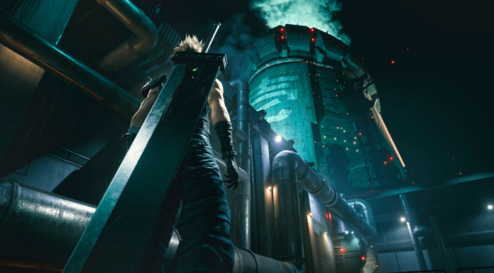 Le personnage de Final Fantasy VII Remake Cloud devant un réacteur Mako