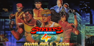 Les personnages rétro de Streets of Rage 4 derrière le logo